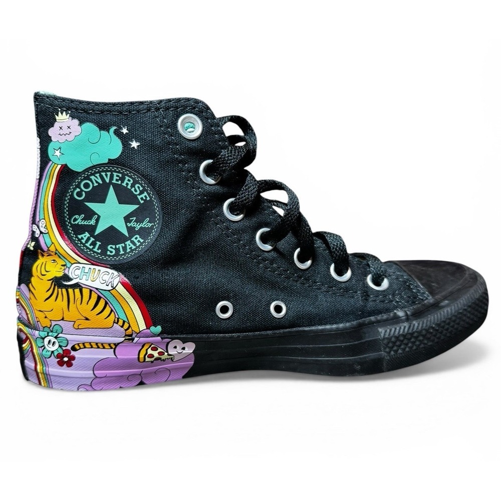 Converse Chuck Taylor All Star Hi Top Black Graphic Sneakers 8 Women - Picture 5 of 8